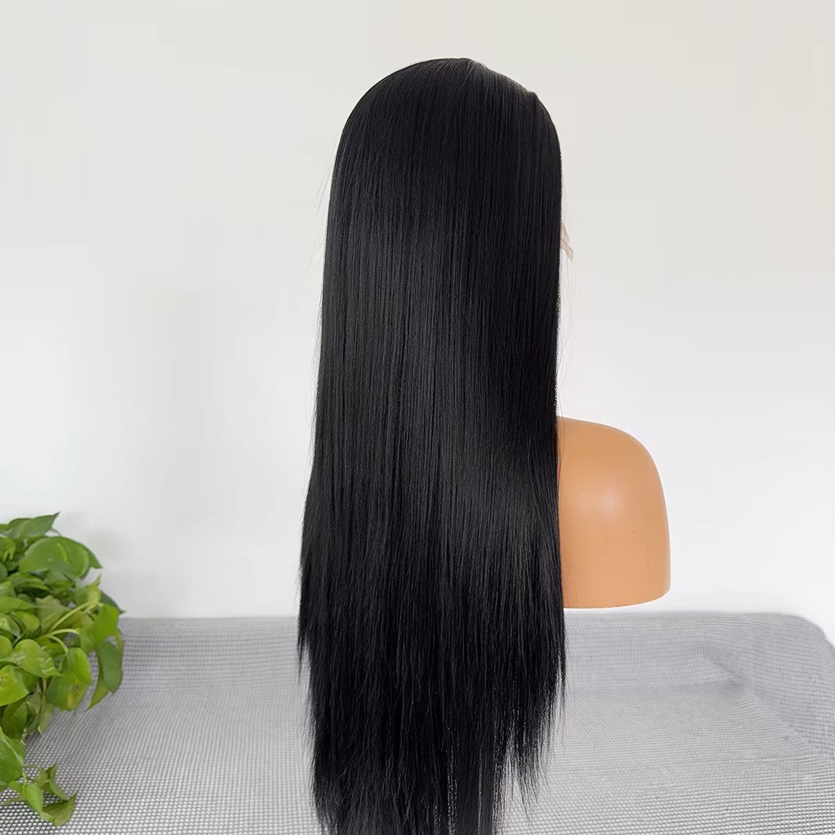 27-Inch Black Lace Front Wig (Full Cap) – Matte High-Temperature Fiber, 13x4 Hand-Tied Lace, Long Straight Hair – Versatile Style