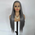 26-inch Granny Grey Long Straight Wig (Heat-Resistant Fiber) – 13x4 Hand-Tied Lace Front Full Wig – Versatile Style