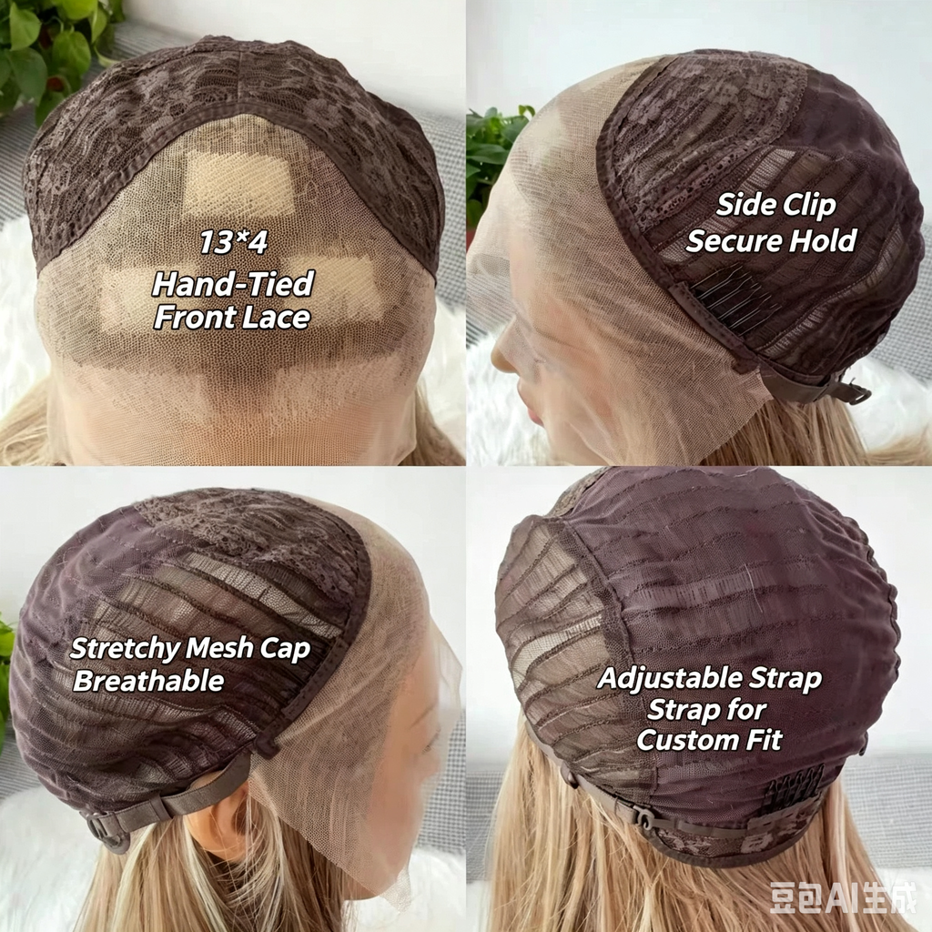 27-Inch Long Straight Wig with Platinum Highlights – Full Cap with Hand-Tied Hairline, 13x4 Lace, and High-Temperature Synthetic Fiber