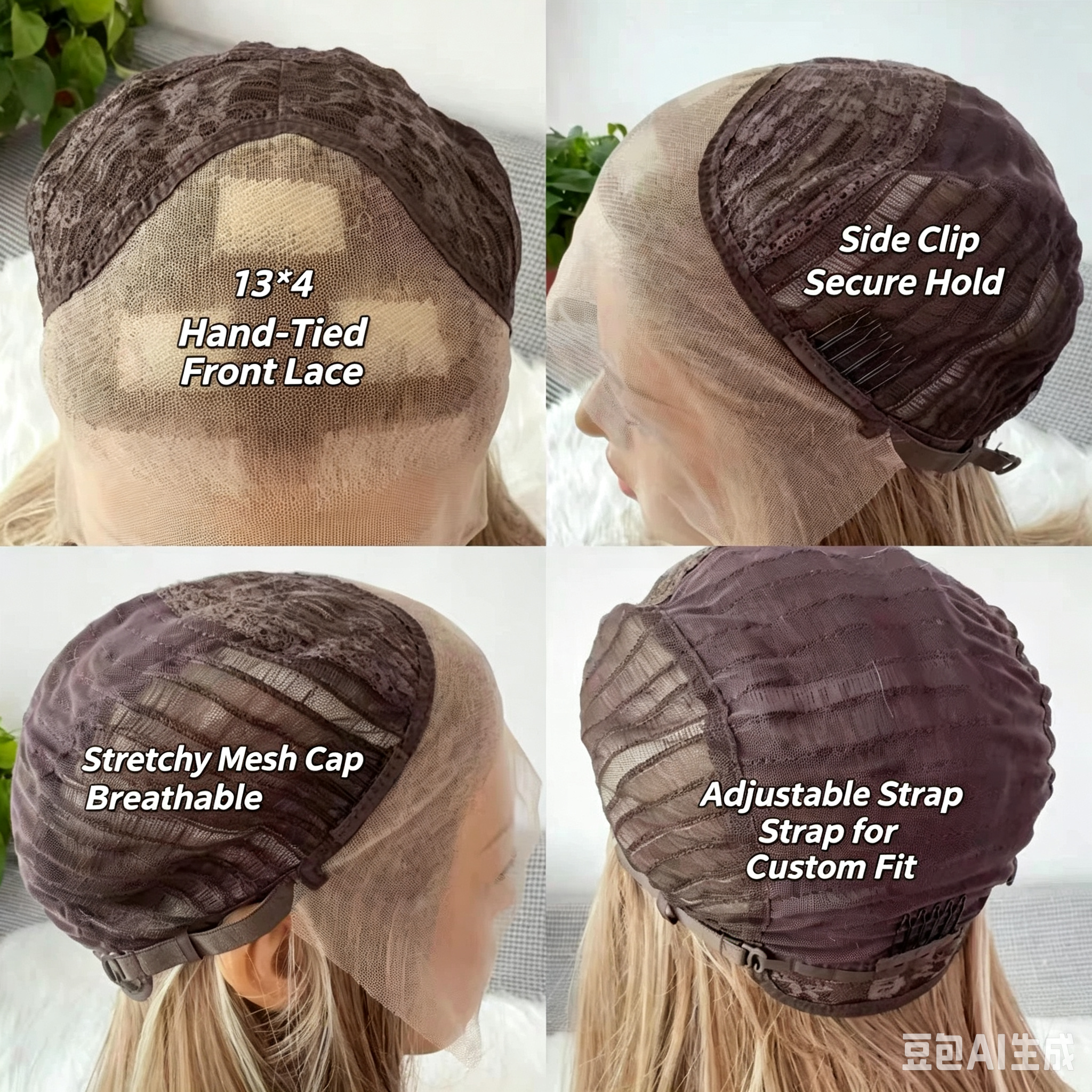 27-Inch Long Straight Wig with Platinum Highlights – Full Cap with Hand-Tied Hairline, 13x4 Lace, and High-Temperature Synthetic Fiber
