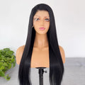 27-Inch Black Lace Front Wig (Full Cap) – Matte High-Temperature Fiber, 13x4 Hand-Tied Lace, Long Straight Hair – Versatile Style