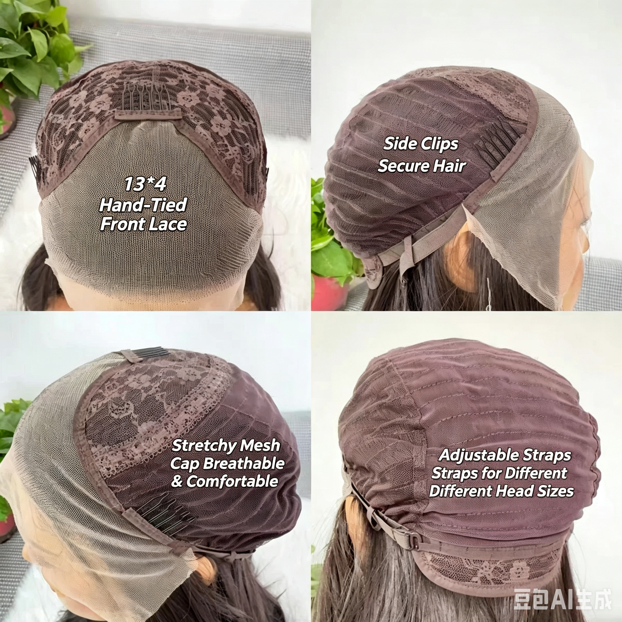 25-inch Black-Tea Brown Full-Head Wig with Princess-Style Large Wavy Curls, Hand-Tied 13x4 Lace Cap