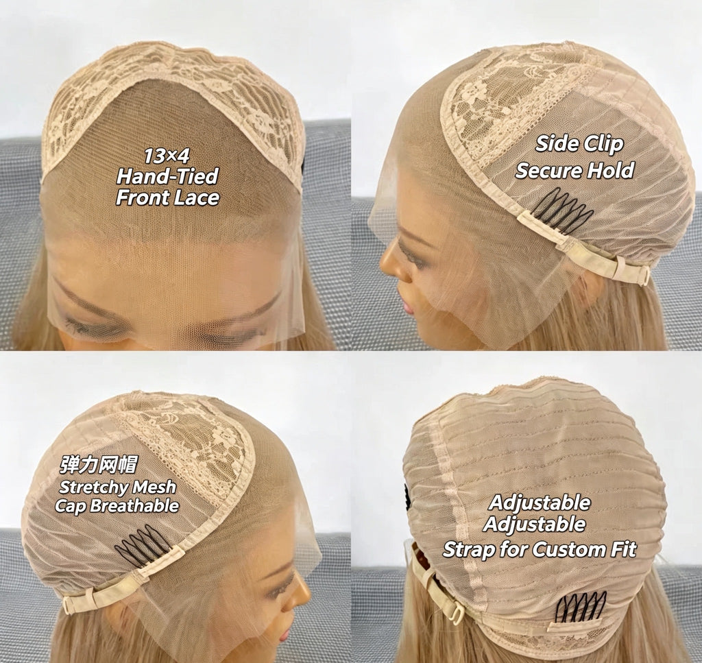 26-inch honey gold full head wig with large wavy curls, hand-hooked, lace 13*4, women's realistic hair, everyday full head of volume.