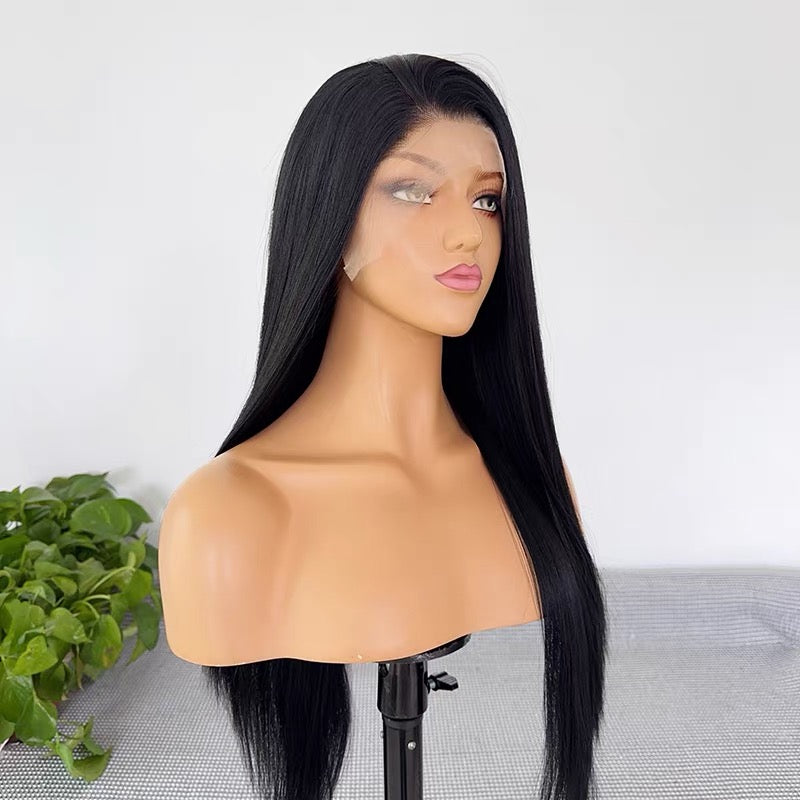 27-Inch Black Lace Front Wig (Full Cap) – Matte High-Temperature Fiber, 13x4 Hand-Tied Lace, Long Straight Hair – Versatile Style