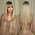 Airy, straight-across bangs—light and voluminous—that flatter the face shape.
